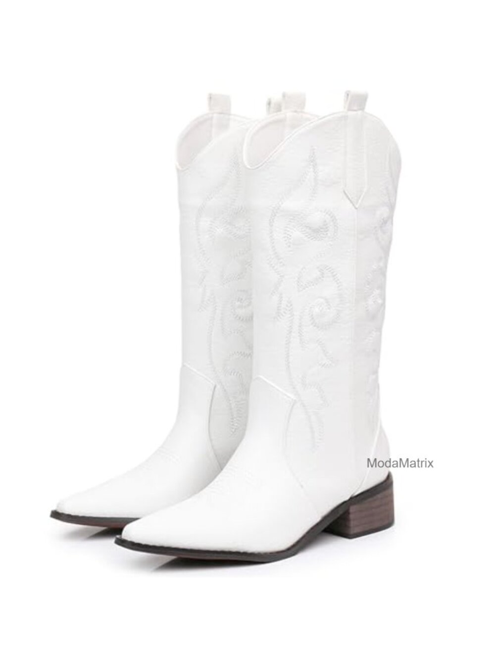 Pointed Toe Chunky Heel Cowboy Boots Faux Leather Mid-Calf Western Boots